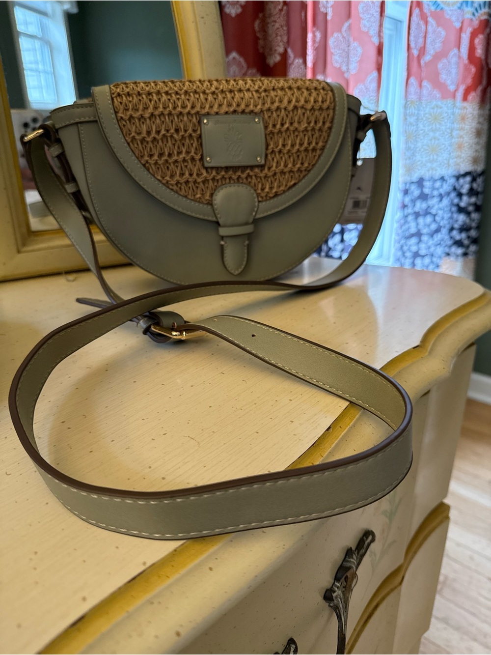 Tommy Bahama Sage Green Woven Saddle Crossbody